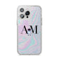 Pastel Marble Ink Astronaut Initials iPhone 14 Pro Max Glitter Tough Case Silver