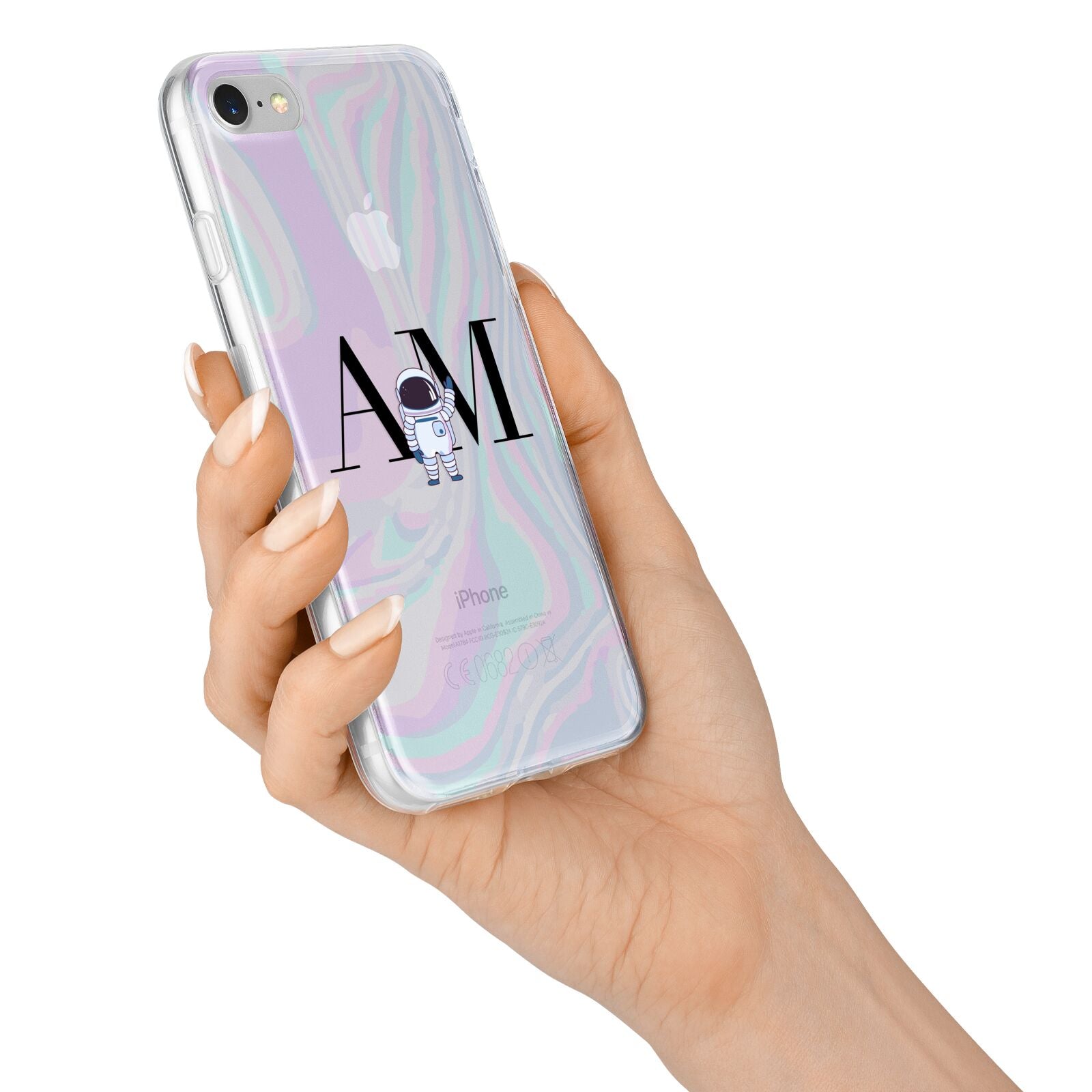 Pastel Marble Ink Astronaut Initials iPhone 7 Bumper Case on Silver iPhone Alternative Image