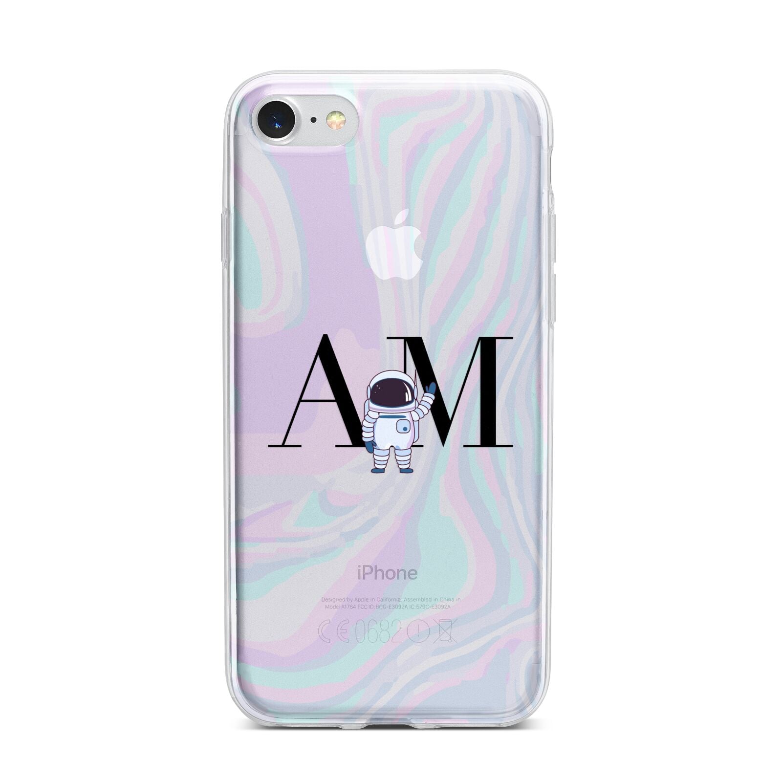 Pastel Marble Ink Astronaut Initials iPhone 7 Bumper Case on Silver iPhone
