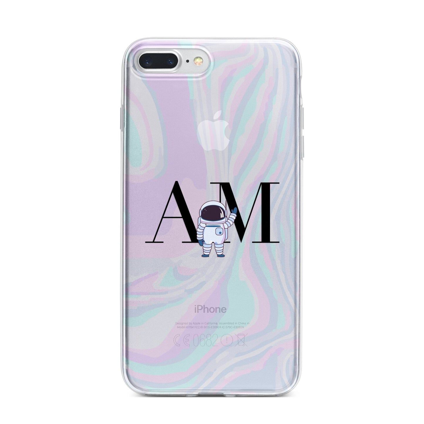 Pastel Marble Ink Astronaut Initials iPhone 7 Plus Bumper Case on Silver iPhone