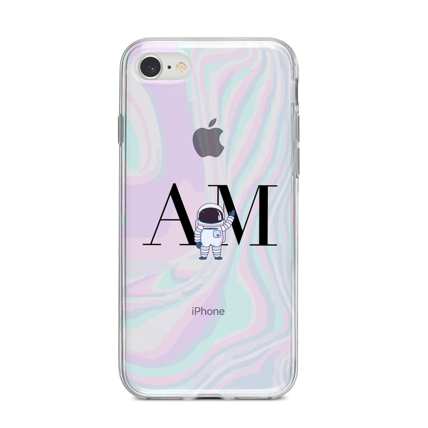 Pastel Marble Ink Astronaut Initials iPhone 8 Bumper Case on Silver iPhone