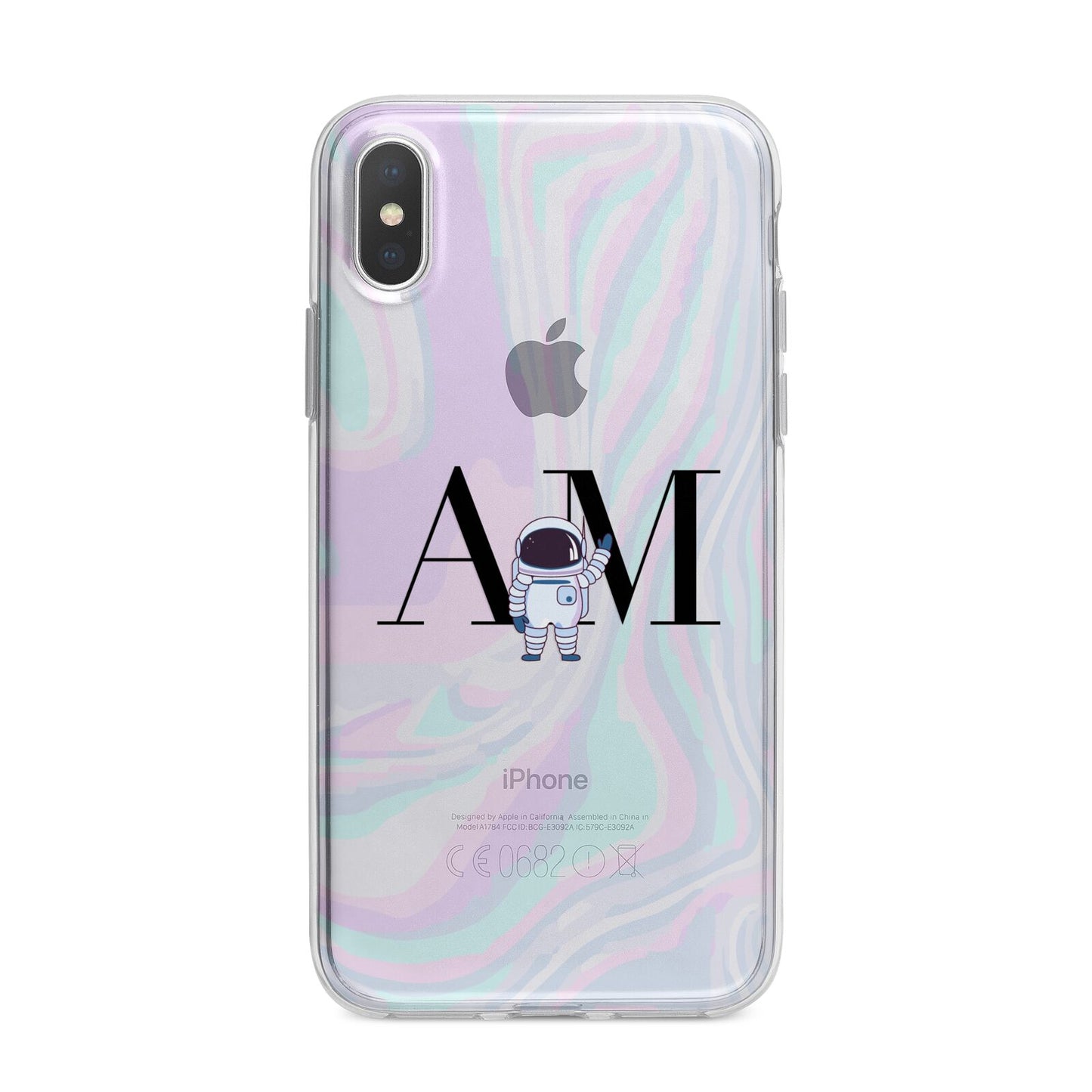 Pastel Marble Ink Astronaut Initials iPhone X Bumper Case on Silver iPhone Alternative Image 1