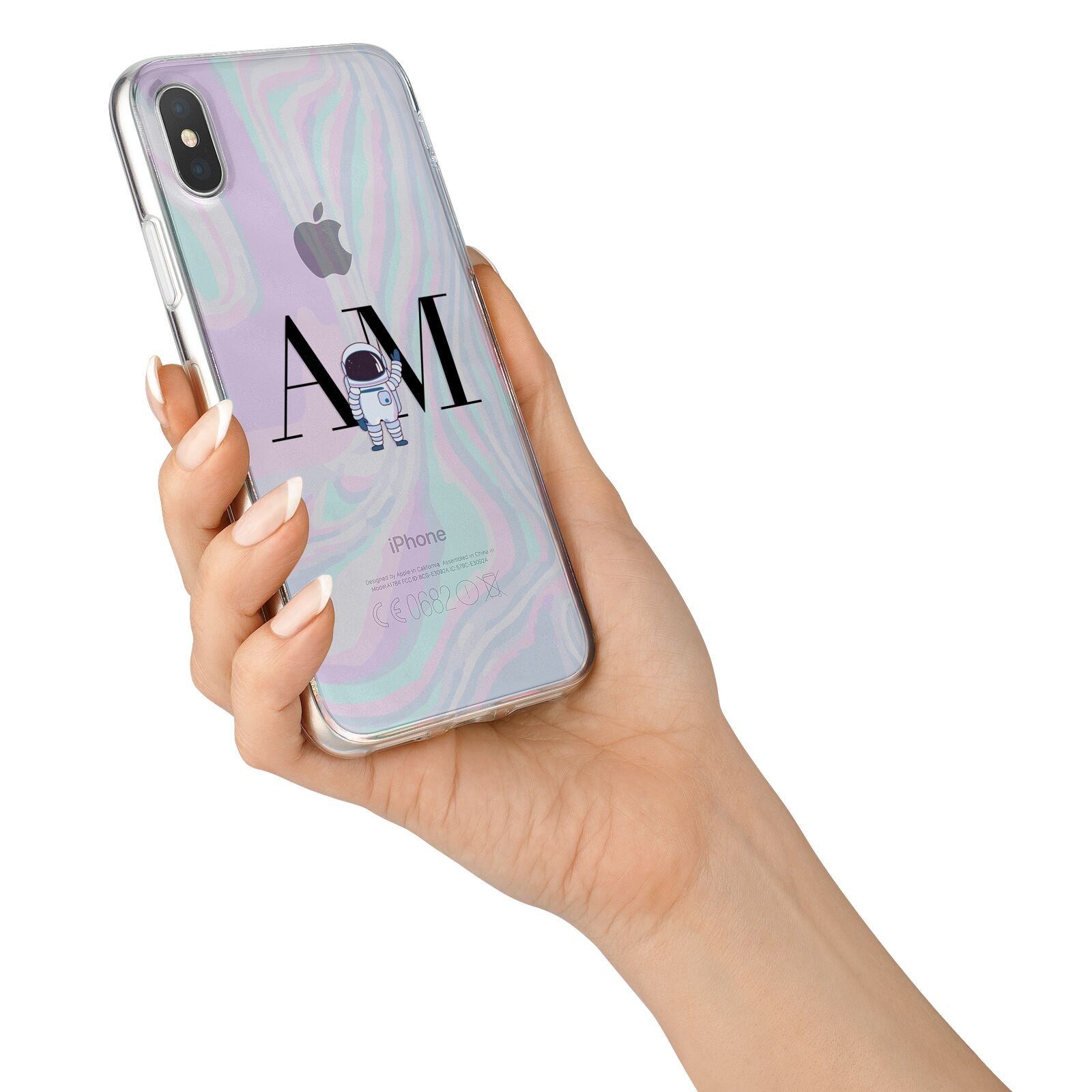 Pastel Marble Ink Astronaut Initials iPhone X Bumper Case on Silver iPhone Alternative Image 2
