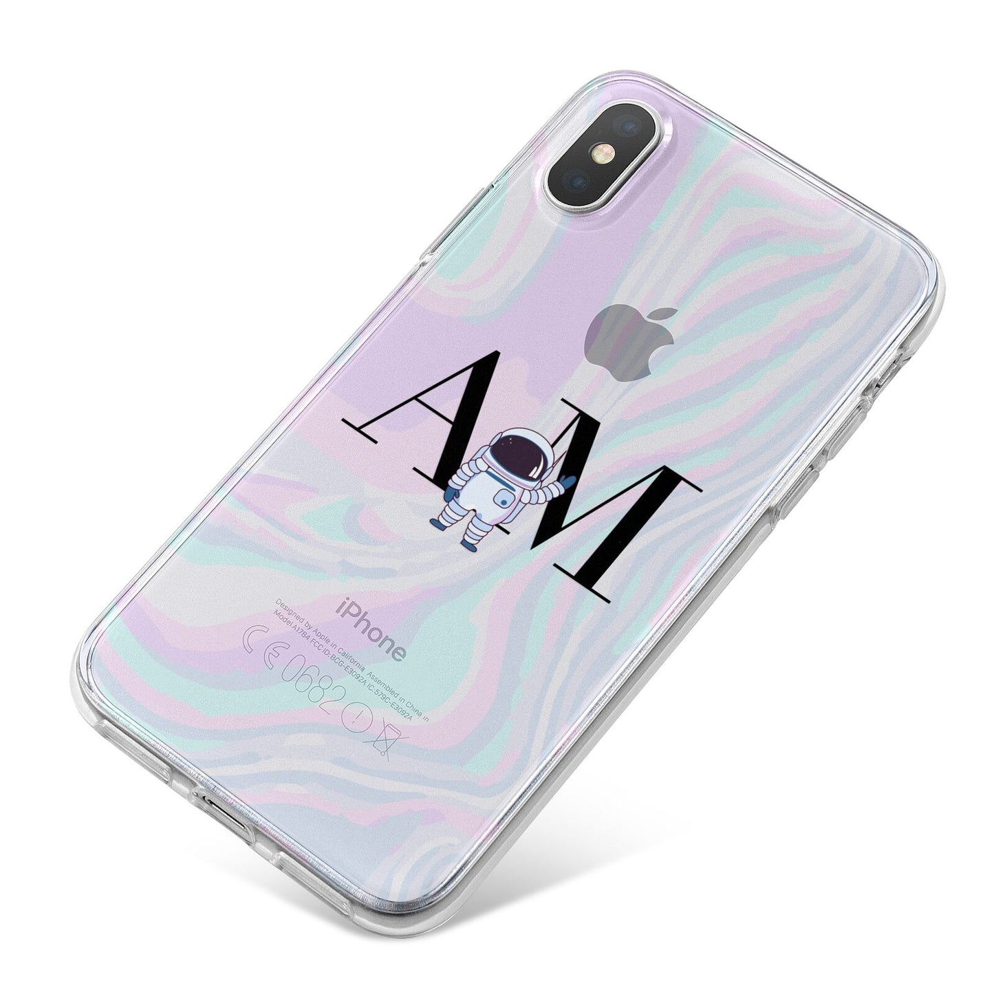 Pastel Marble Ink Astronaut Initials iPhone X Bumper Case on Silver iPhone