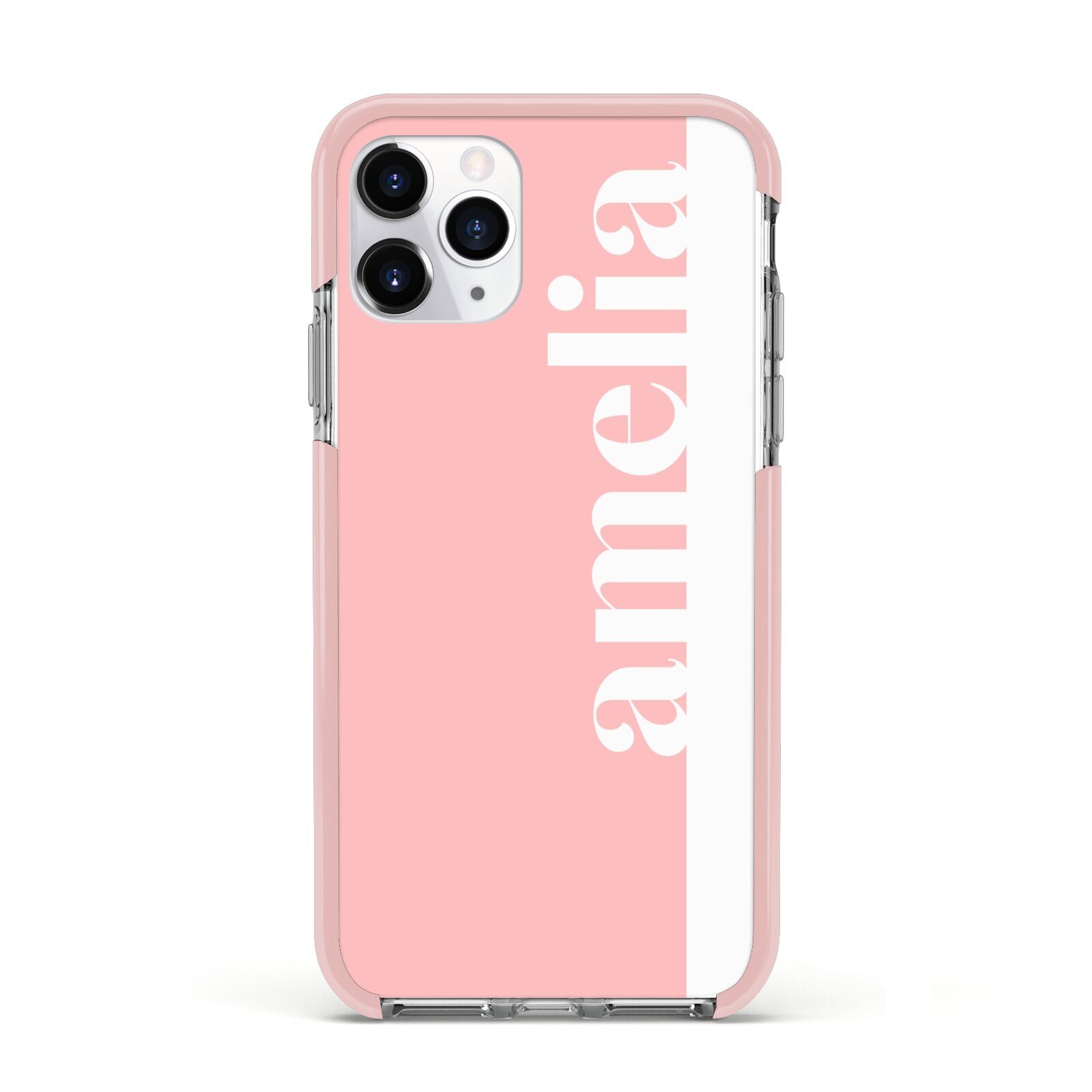 Pastel Pink Personalised Name Apple iPhone 11 Pro in Silver with Pink Impact Case