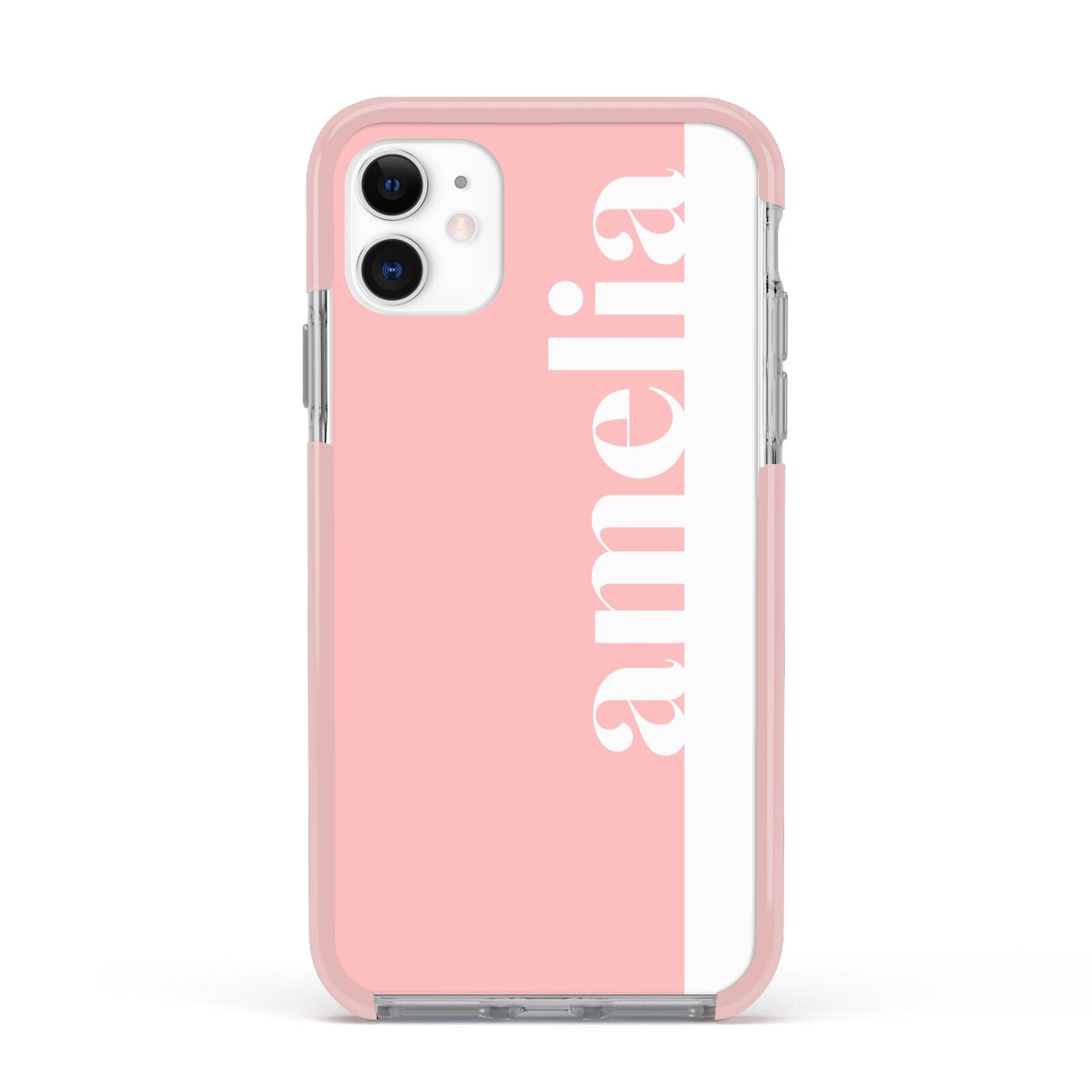 Pastel Pink Personalised Name Apple iPhone 11 in White with Pink Impact Case