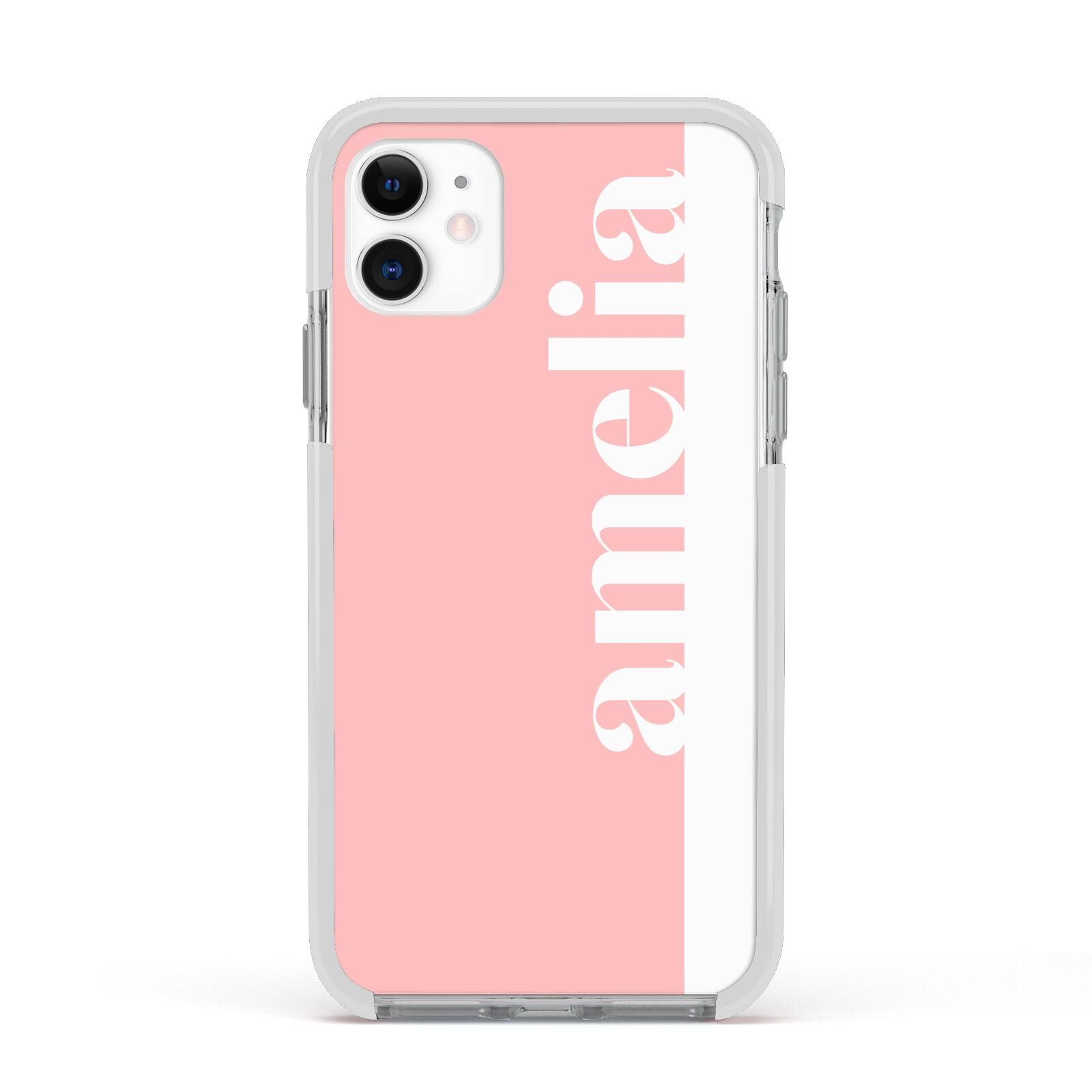 Pastel Pink Personalised Name Apple iPhone 11 in White with White Impact Case