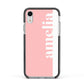 Pastel Pink Personalised Name Apple iPhone XR Impact Case Black Edge on Silver Phone