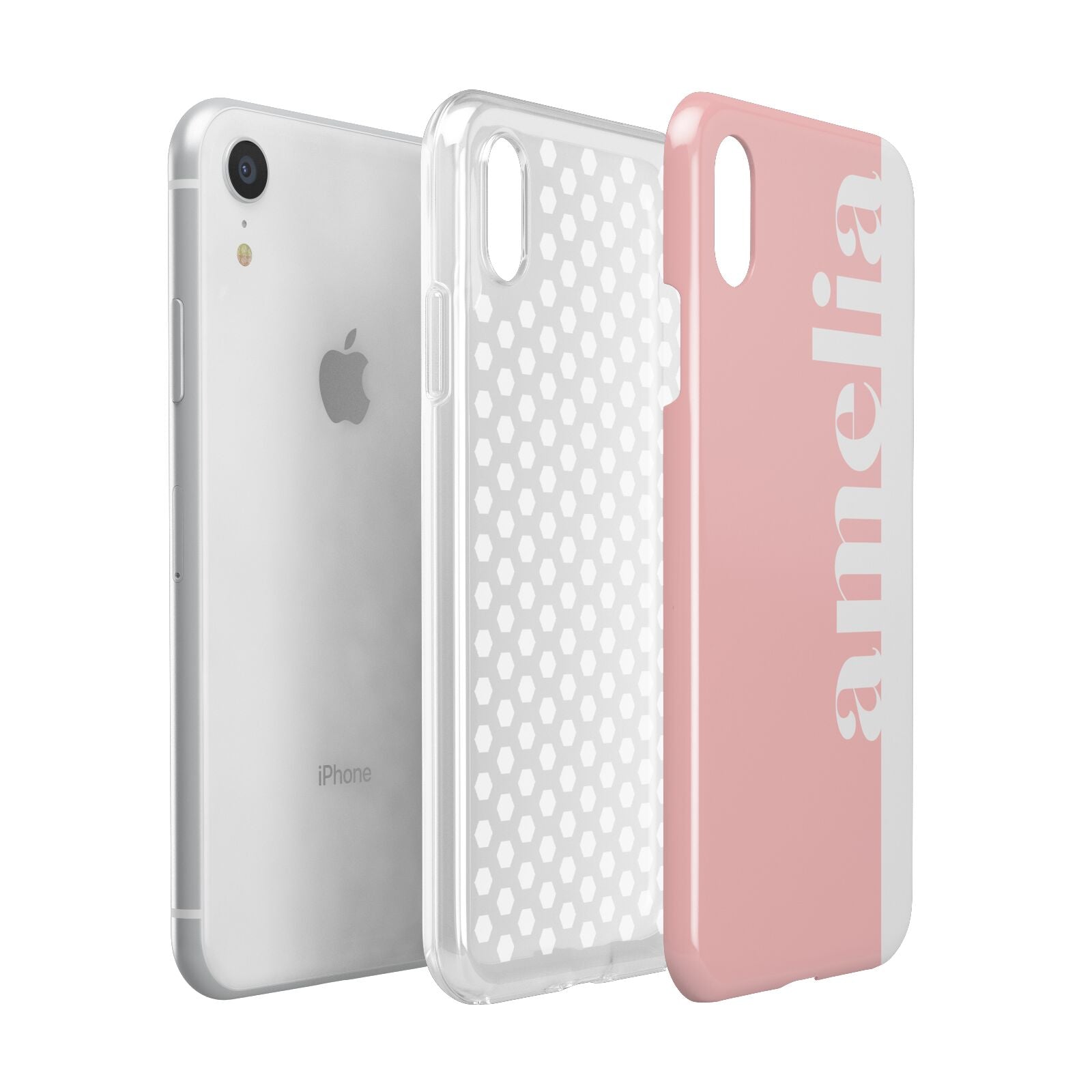 Pastel Pink Personalised Name Apple iPhone XR White 3D Tough Case Expanded view