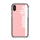 Pastel Pink Personalised Name Apple iPhone Xs Impact Case Black Edge on Black Phone