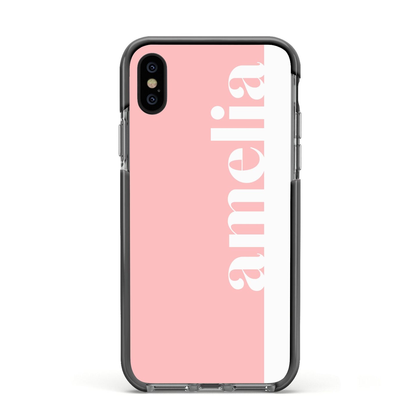 Pastel Pink Personalised Name Apple iPhone Xs Impact Case Black Edge on Black Phone