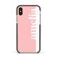 Pastel Pink Personalised Name Apple iPhone Xs Impact Case Black Edge on Gold Phone