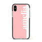 Pastel Pink Personalised Name Apple iPhone Xs Impact Case Black Edge on Silver Phone