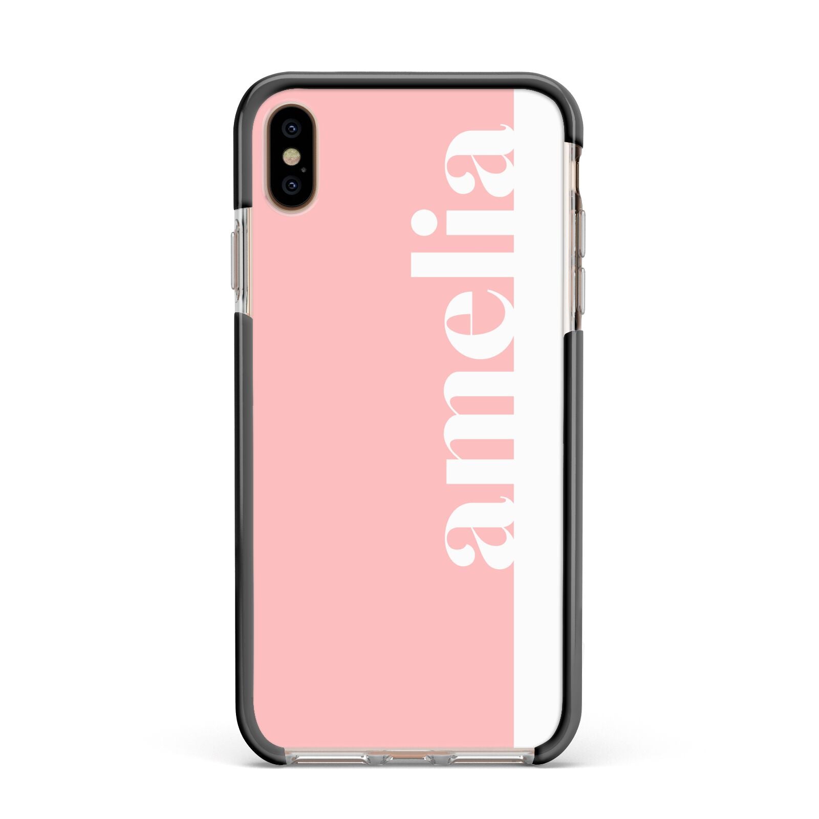 Pastel Pink Personalised Name Apple iPhone Xs Max Impact Case Black Edge on Gold Phone