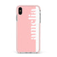 Pastel Pink Personalised Name Apple iPhone Xs Max Impact Case Pink Edge on Silver Phone
