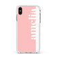Pastel Pink Personalised Name Apple iPhone Xs Max Impact Case White Edge on Silver Phone