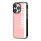 Pastel Pink Personalised Name iPhone 13 Pro Black Impact Case Side Angle on Silver phone