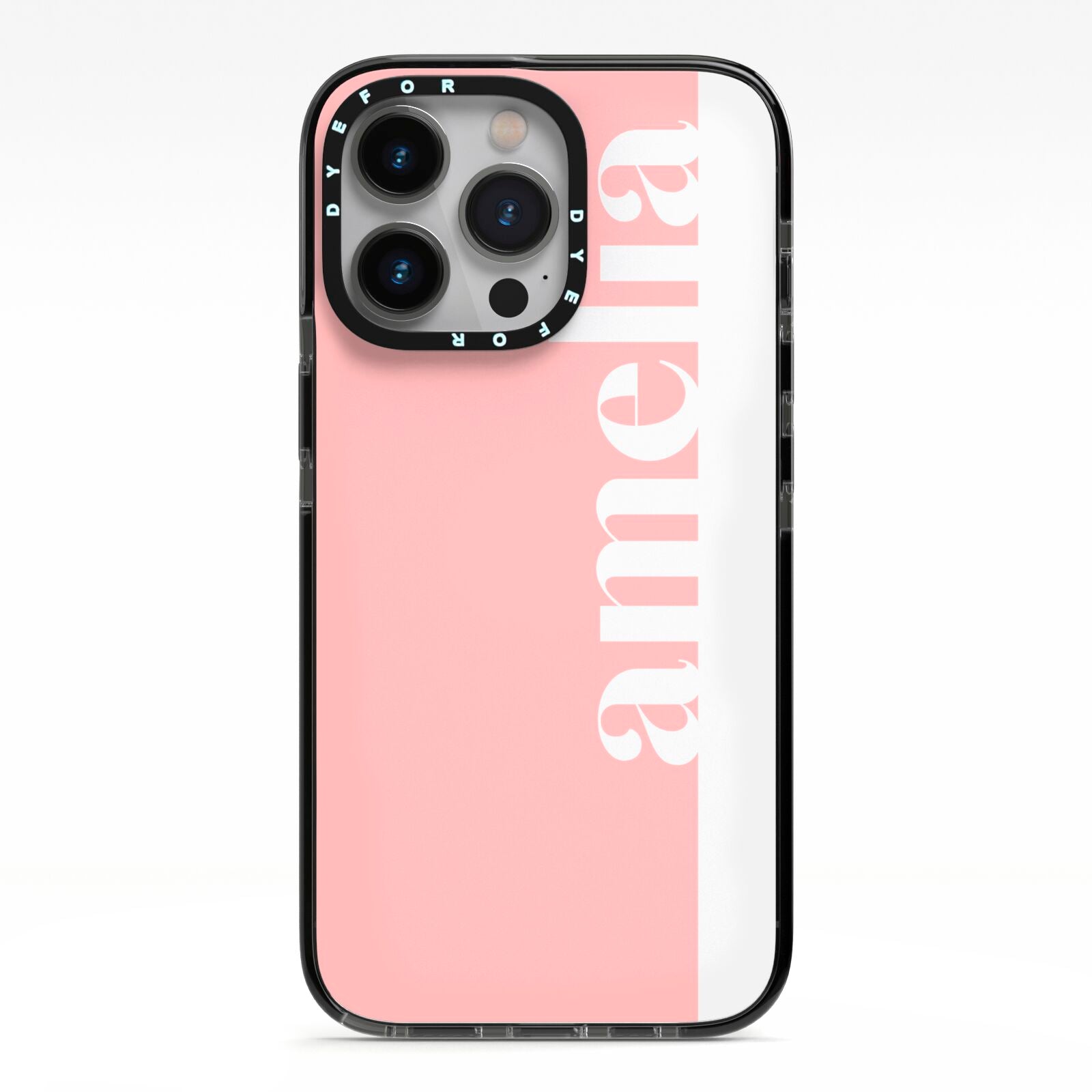 Pastel Pink Personalised Name iPhone 13 Pro Black Impact Case on Silver phone