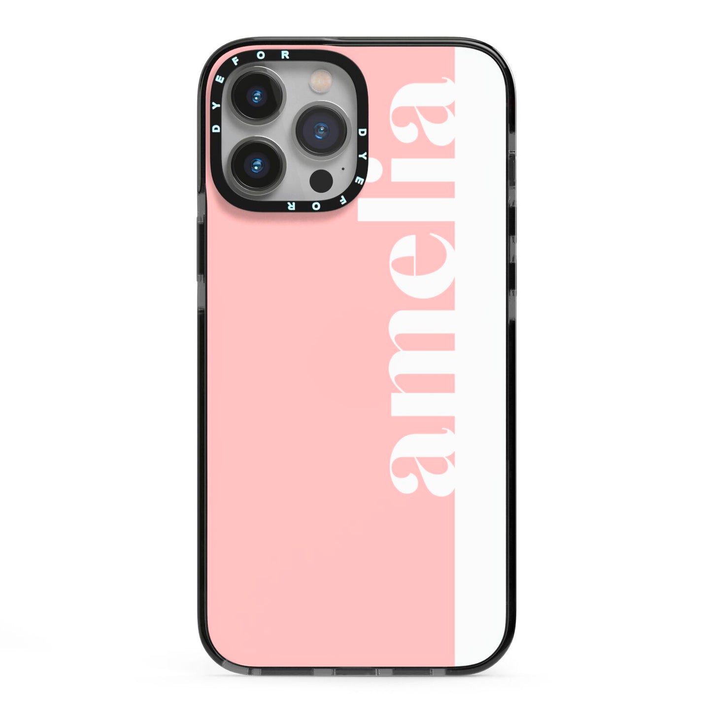 Pastel Pink Personalised Name iPhone 13 Pro Max Black Impact Case on Silver phone
