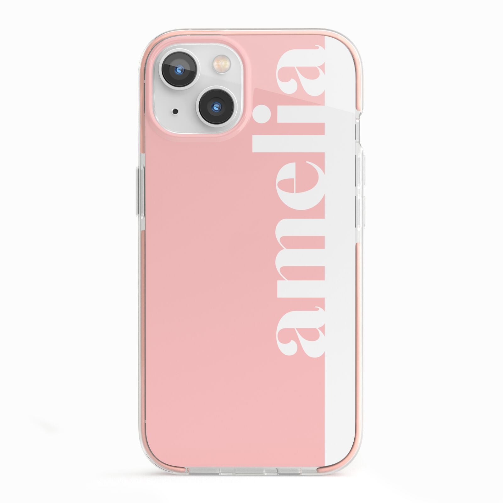Pastel Pink Personalised Name iPhone 13 TPU Impact Case with Pink Edges
