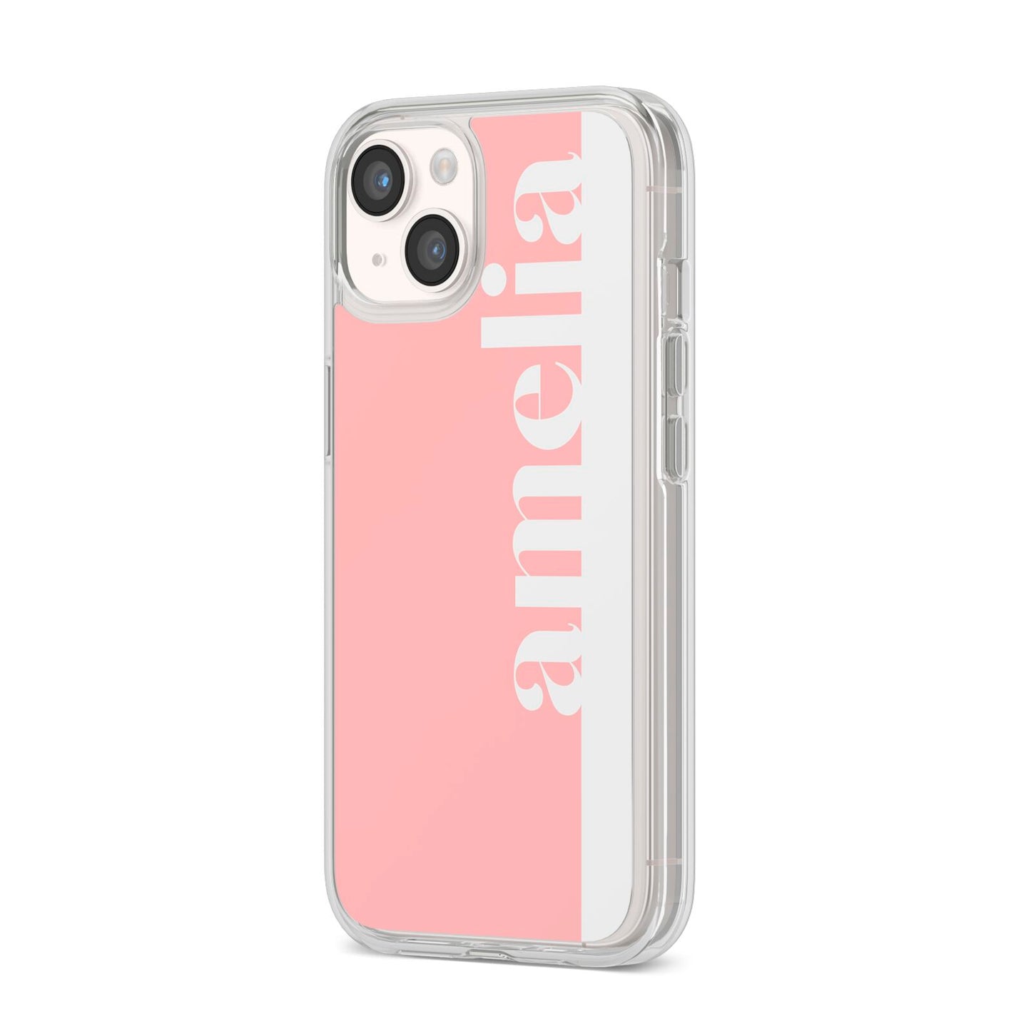 Pastel Pink Personalised Name iPhone 14 Clear Tough Case Starlight Angled Image