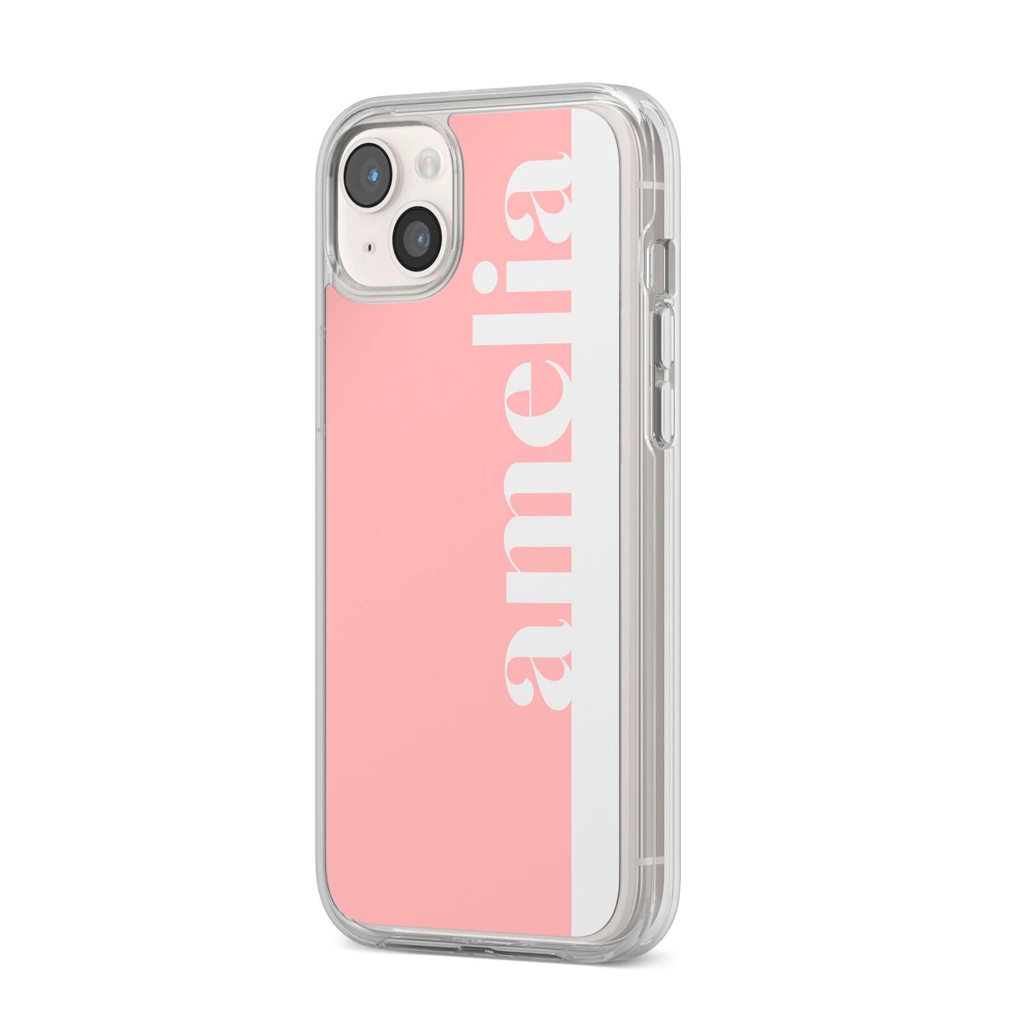 Pastel Pink Personalised Name iPhone 14 Plus Clear Tough Case Starlight Angled Image