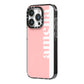 Pastel Pink Personalised Name iPhone 14 Pro Black Impact Case Side Angle on Silver phone