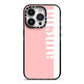 Pastel Pink Personalised Name iPhone 14 Pro Black Impact Case on Silver phone