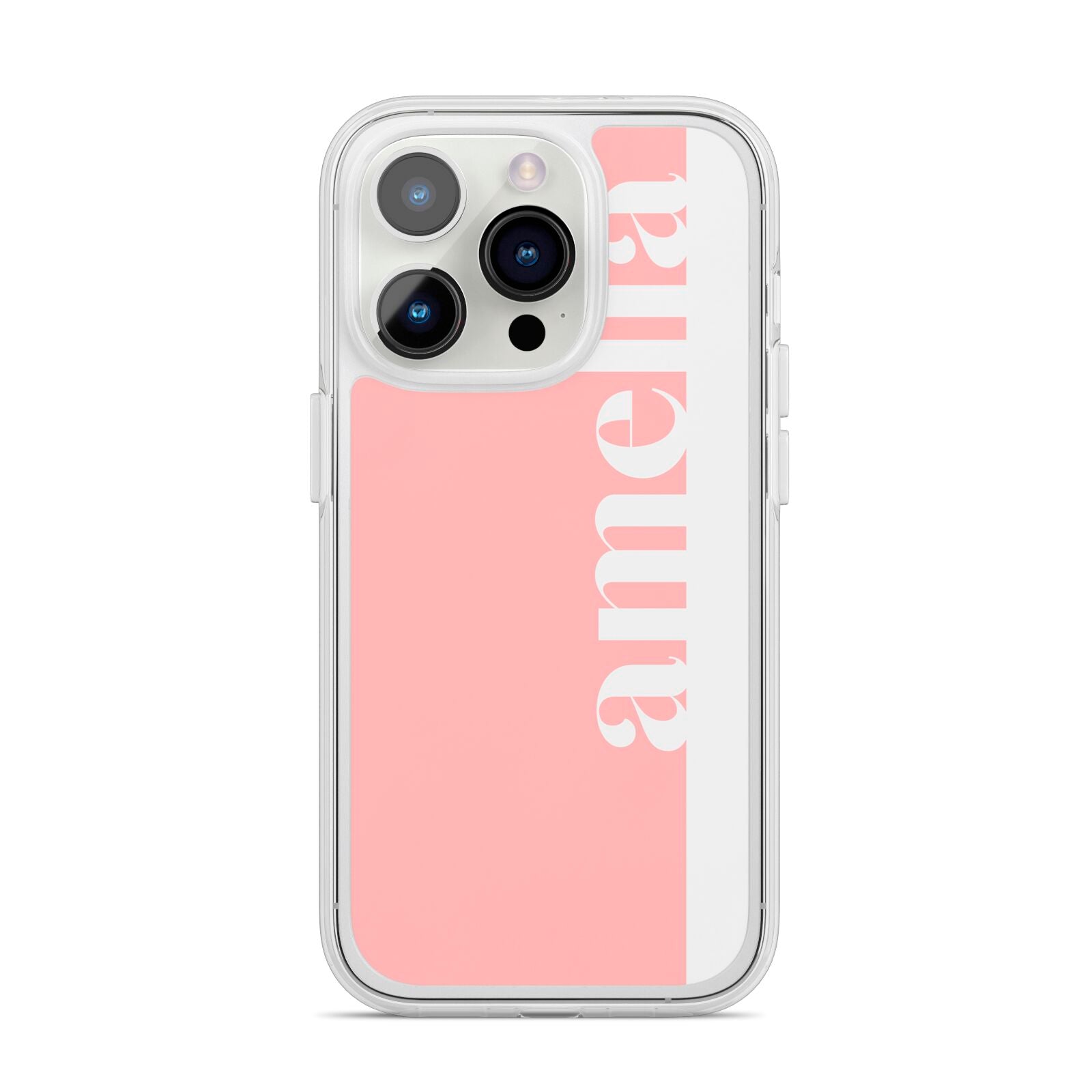 Pastel Pink Personalised Name iPhone 14 Pro Clear Tough Case Silver