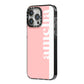 Pastel Pink Personalised Name iPhone 14 Pro Max Black Impact Case Side Angle on Silver phone