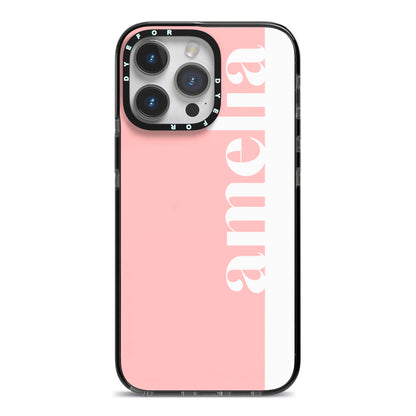 Pastel Pink Personalised Name iPhone 14 Pro Max Black Impact Case on Silver phone
