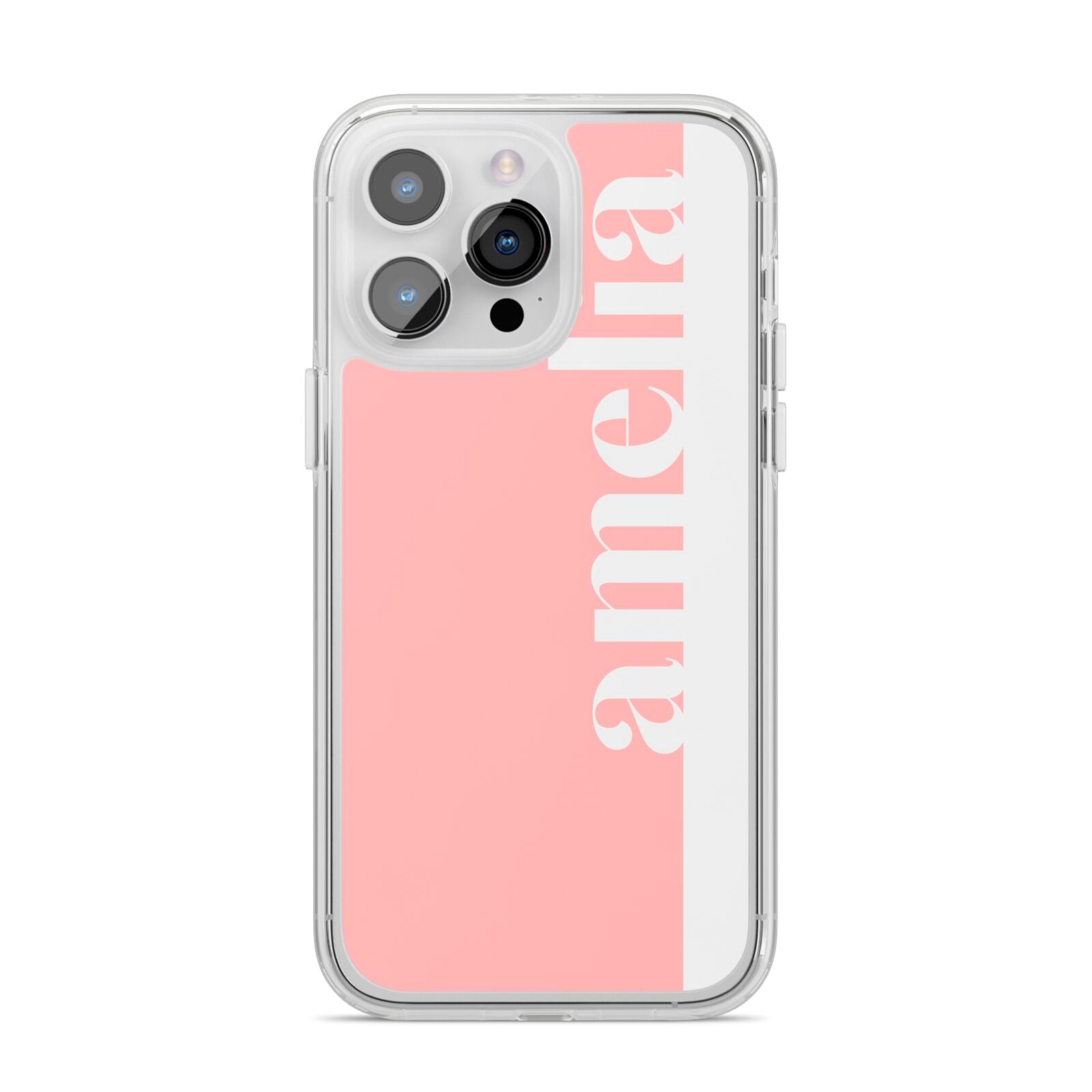 Pastel Pink Personalised Name iPhone 14 Pro Max Clear Tough Case Silver
