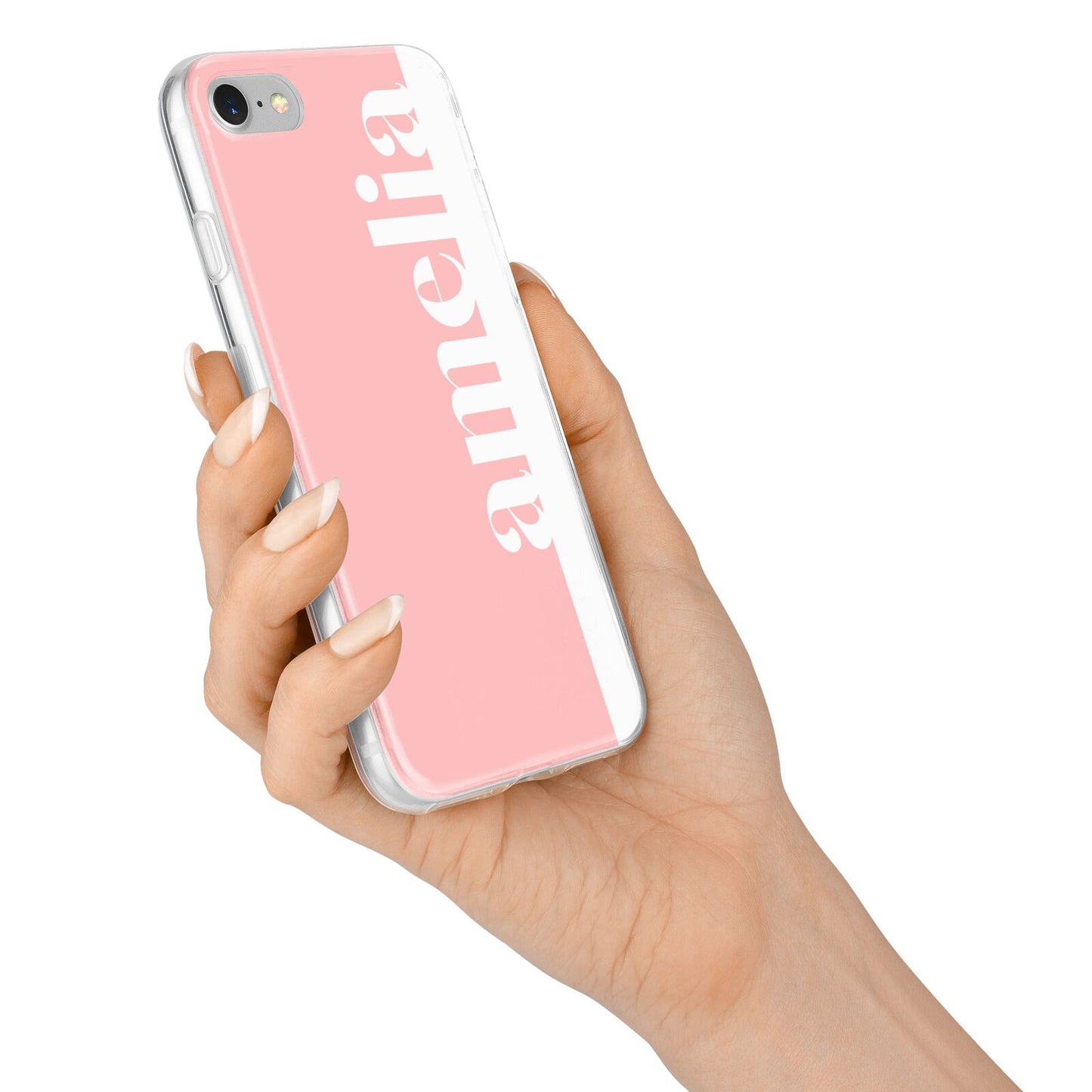 Pastel Pink Personalised Name iPhone 7 Bumper Case on Silver iPhone Alternative Image