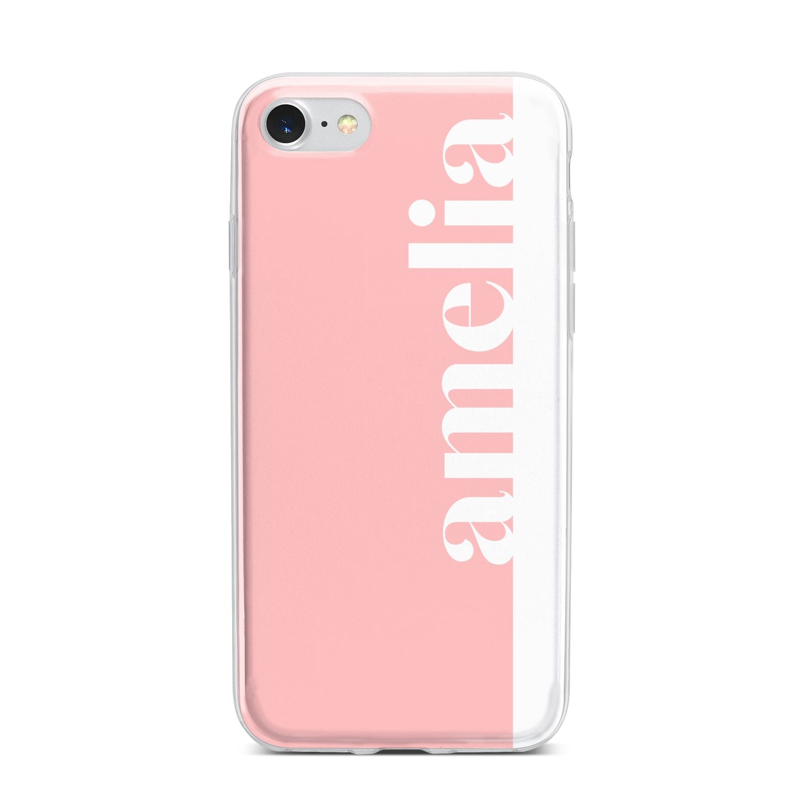 Pastel Pink Personalised Name iPhone 7 Bumper Case on Silver iPhone