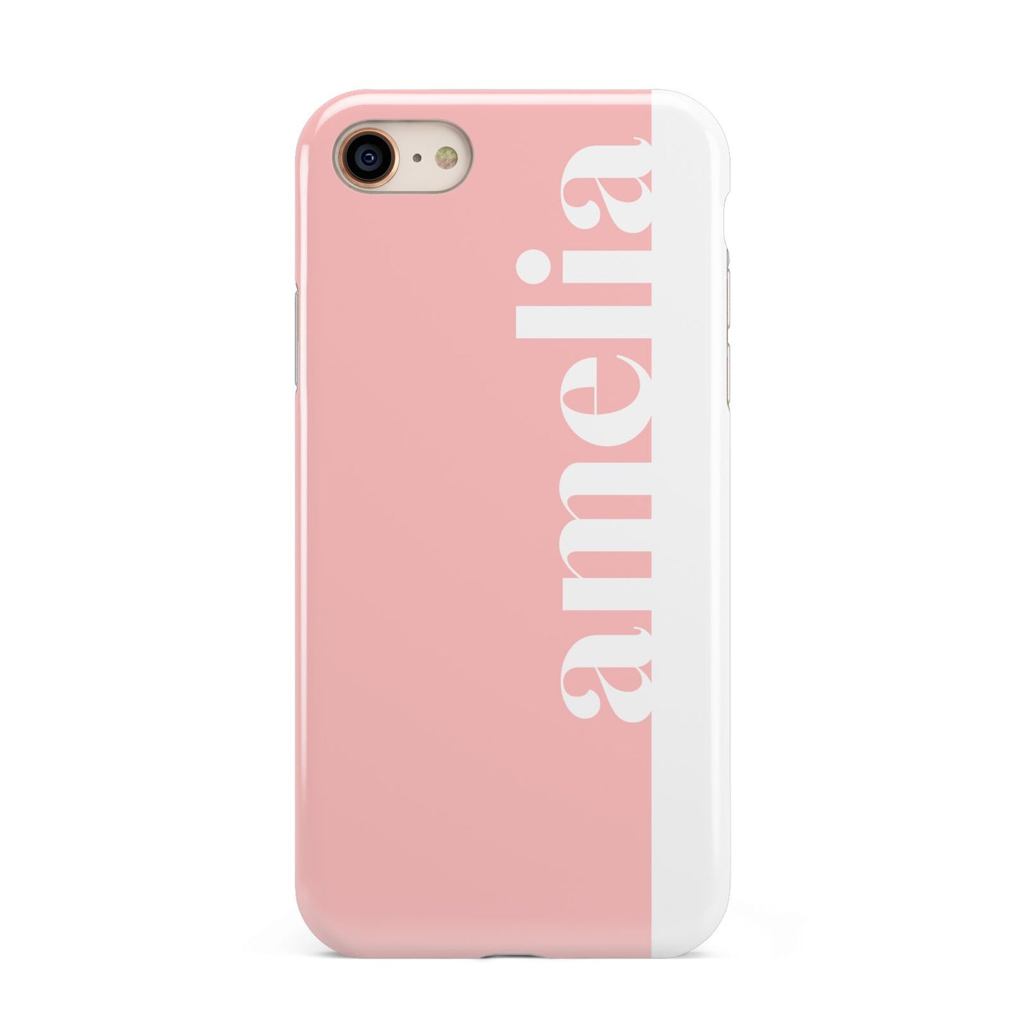 Pastel Pink Personalised Name iPhone 8 3D Tough Case on Gold Phone