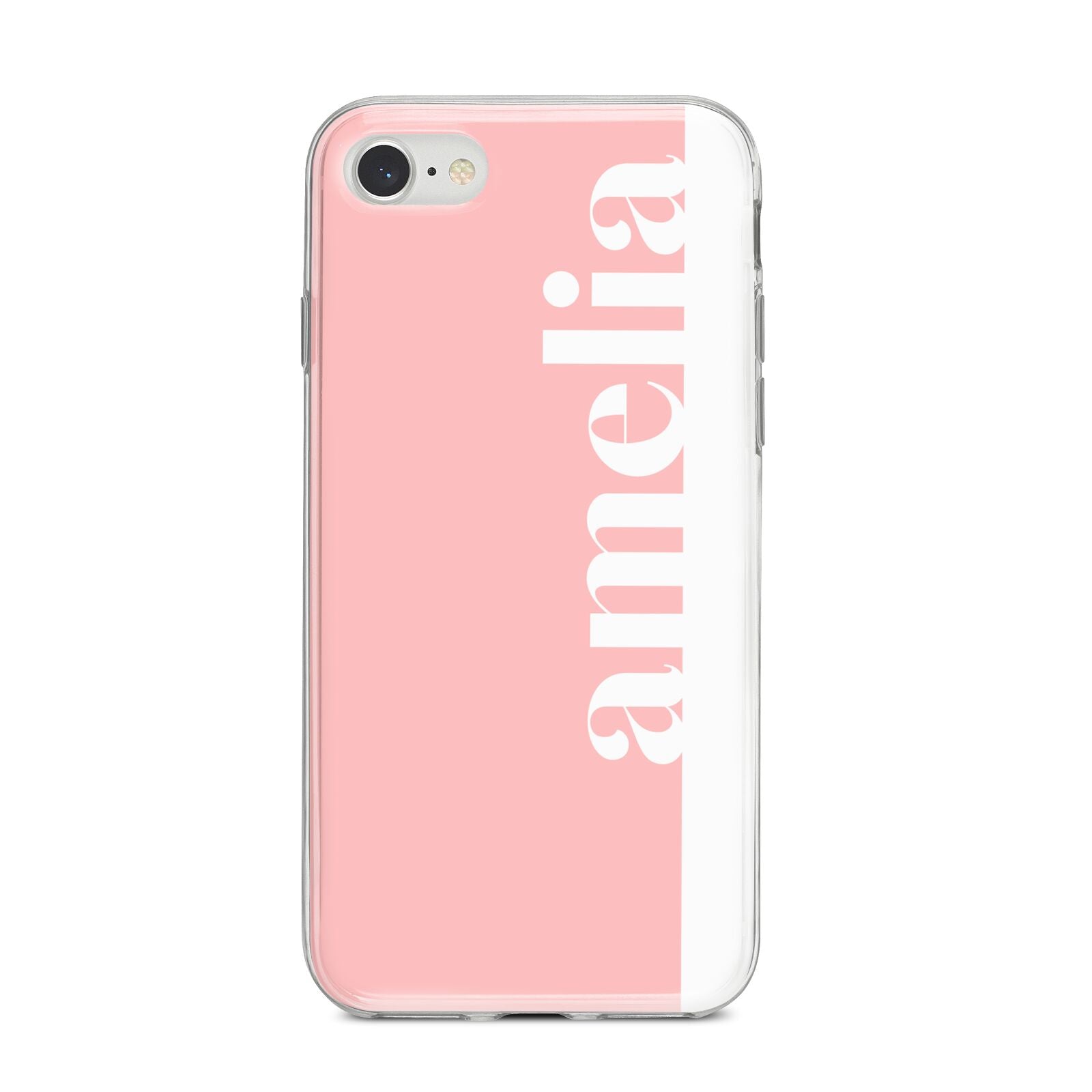 Pastel Pink Personalised Name iPhone 8 Bumper Case on Silver iPhone