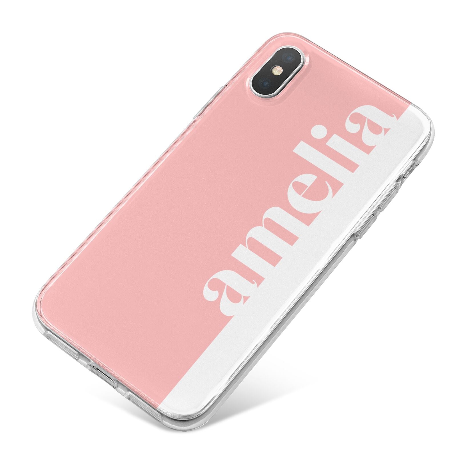 Pastel Pink Personalised Name iPhone X Bumper Case on Silver iPhone