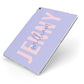 Pastel Pink and Purple Full Name Apple iPad Case on Silver iPad Side View