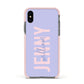 Pastel Pink and Purple Full Name Apple iPhone Xs Impact Case Pink Edge on Black Phone