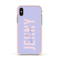 Pastel Pink and Purple Full Name Apple iPhone Xs Impact Case Pink Edge on Gold Phone