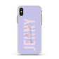 Pastel Pink and Purple Full Name Apple iPhone Xs Impact Case White Edge on Gold Phone