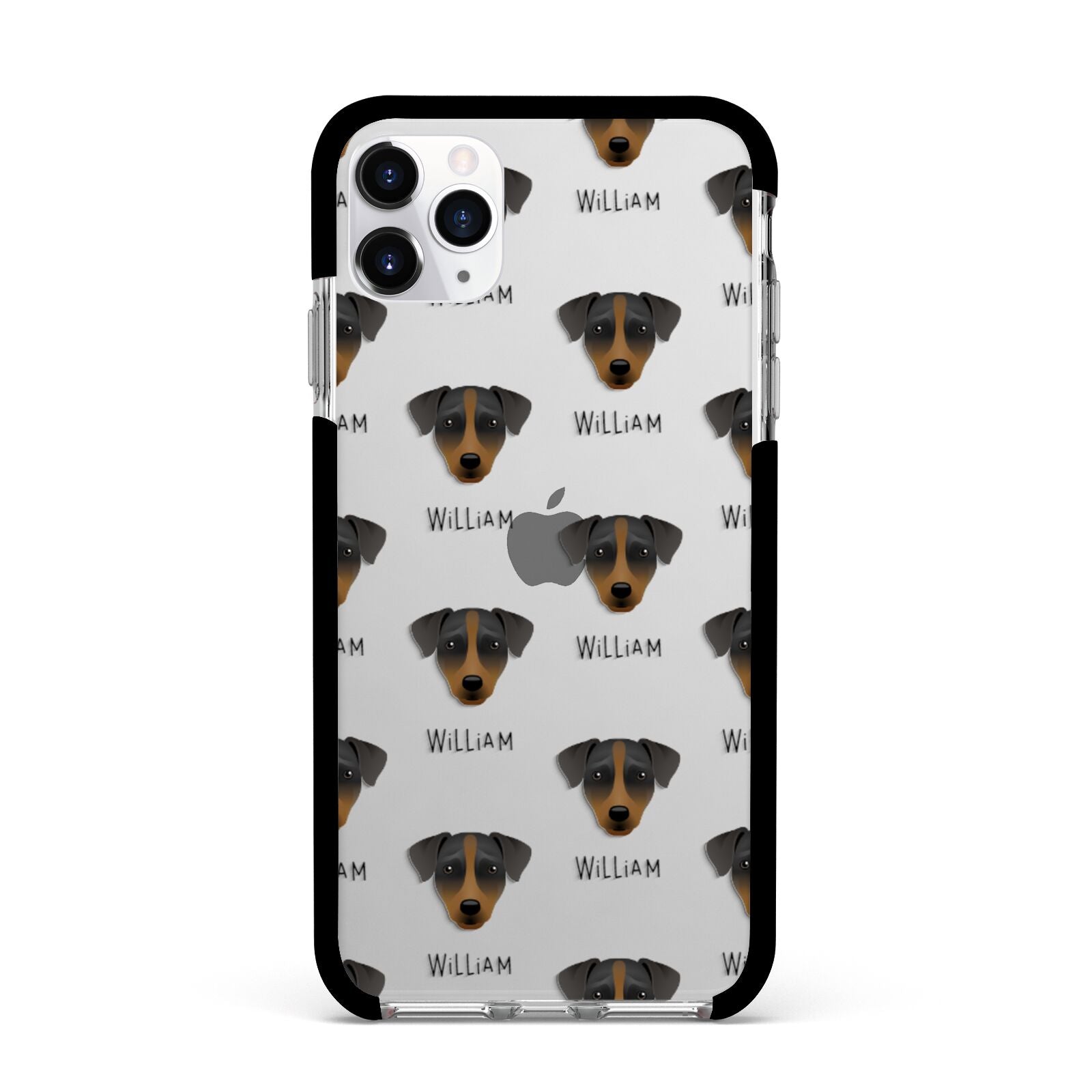 Patterdale Terrier Icon with Name Apple iPhone 11 Pro Max in Silver with Black Impact Case