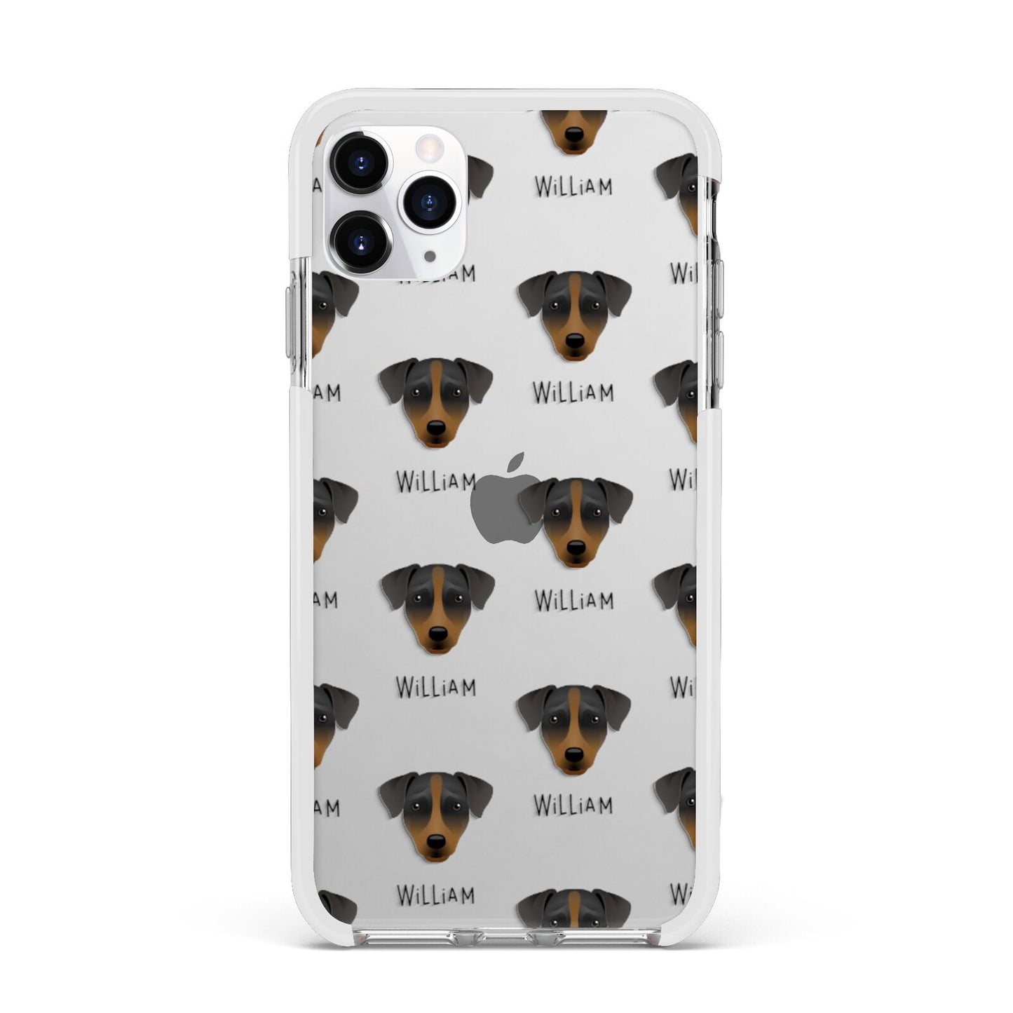 Patterdale Terrier Icon with Name Apple iPhone 11 Pro Max in Silver with White Impact Case