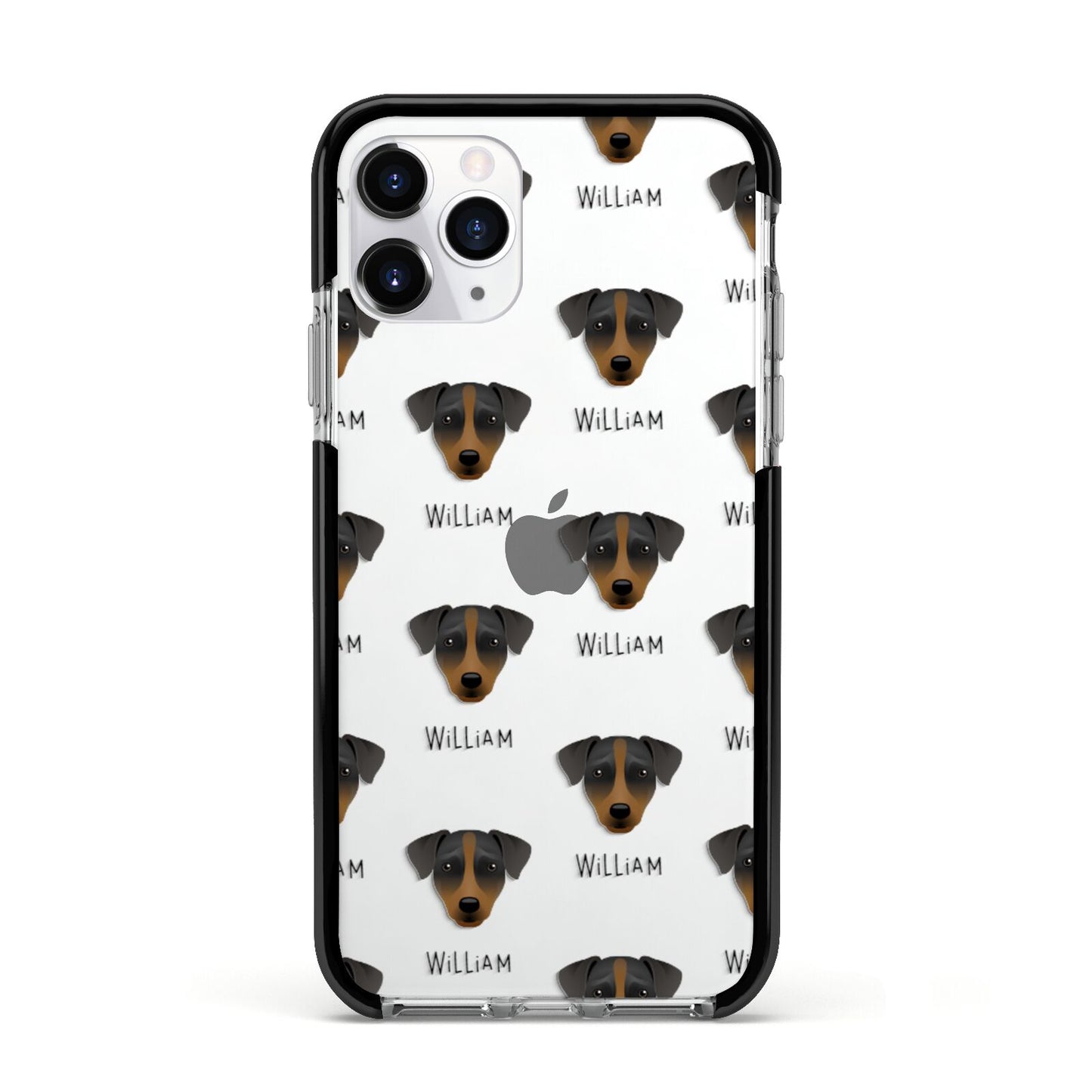 Patterdale Terrier Icon with Name Apple iPhone 11 Pro in Silver with Black Impact Case