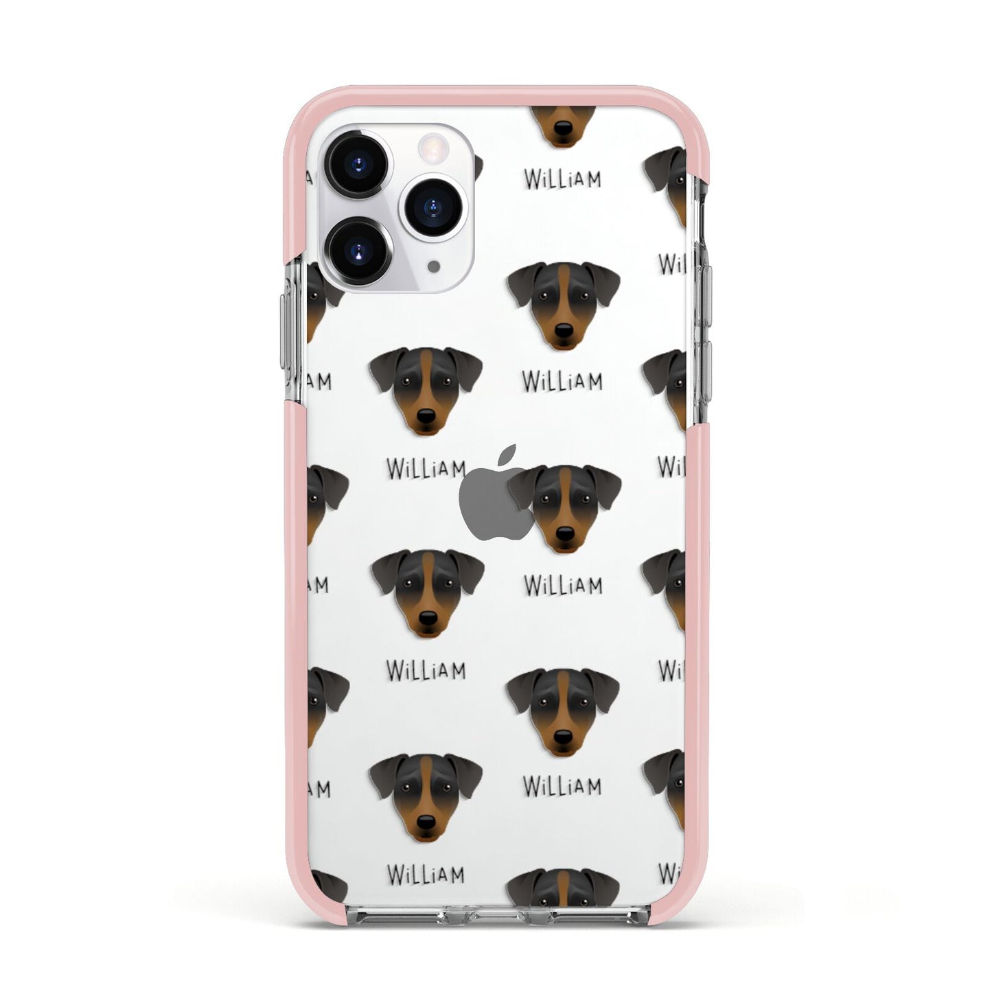 Patterdale Terrier Icon with Name Apple iPhone 11 Pro in Silver with Pink Impact Case