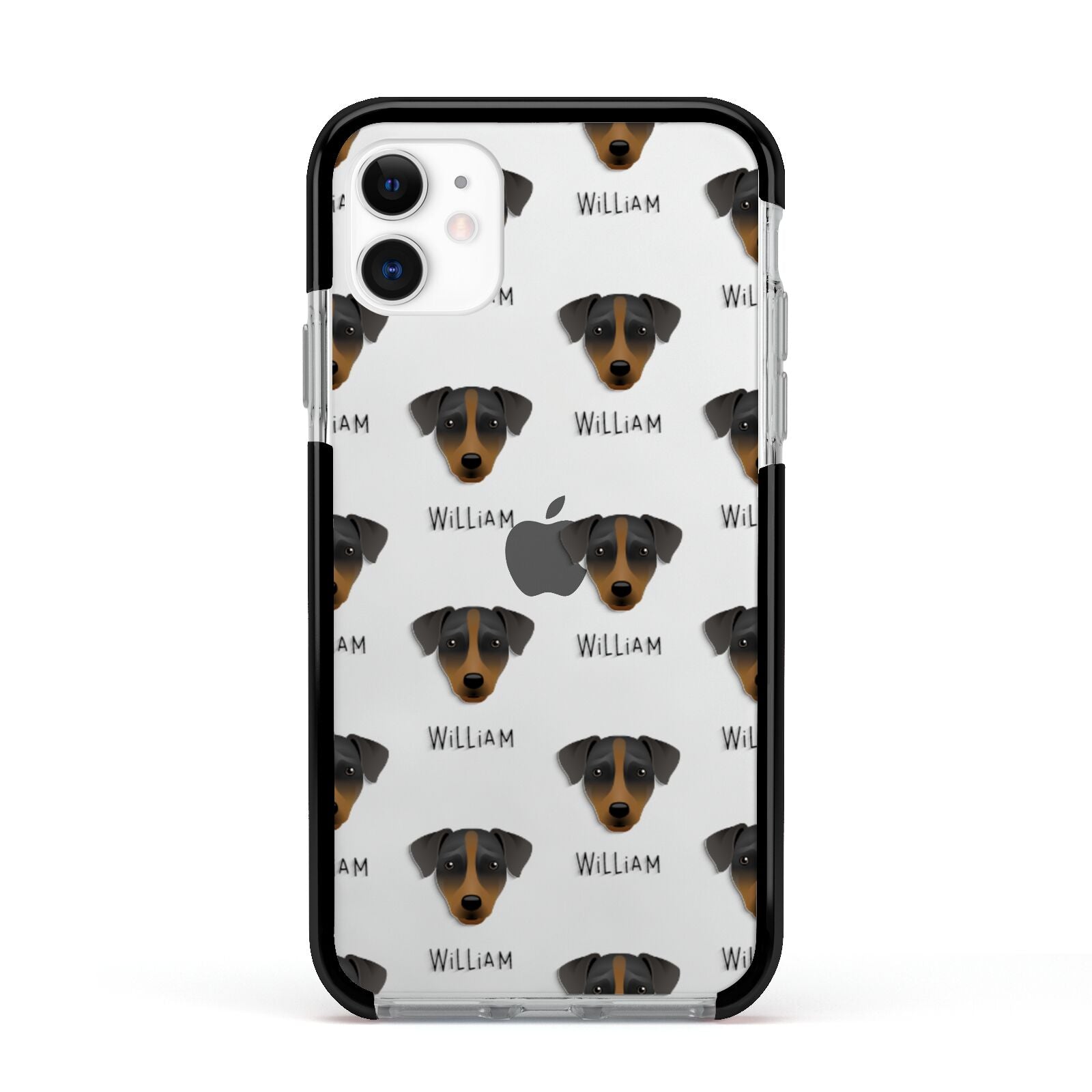 Patterdale Terrier Icon with Name Apple iPhone 11 in White with Black Impact Case