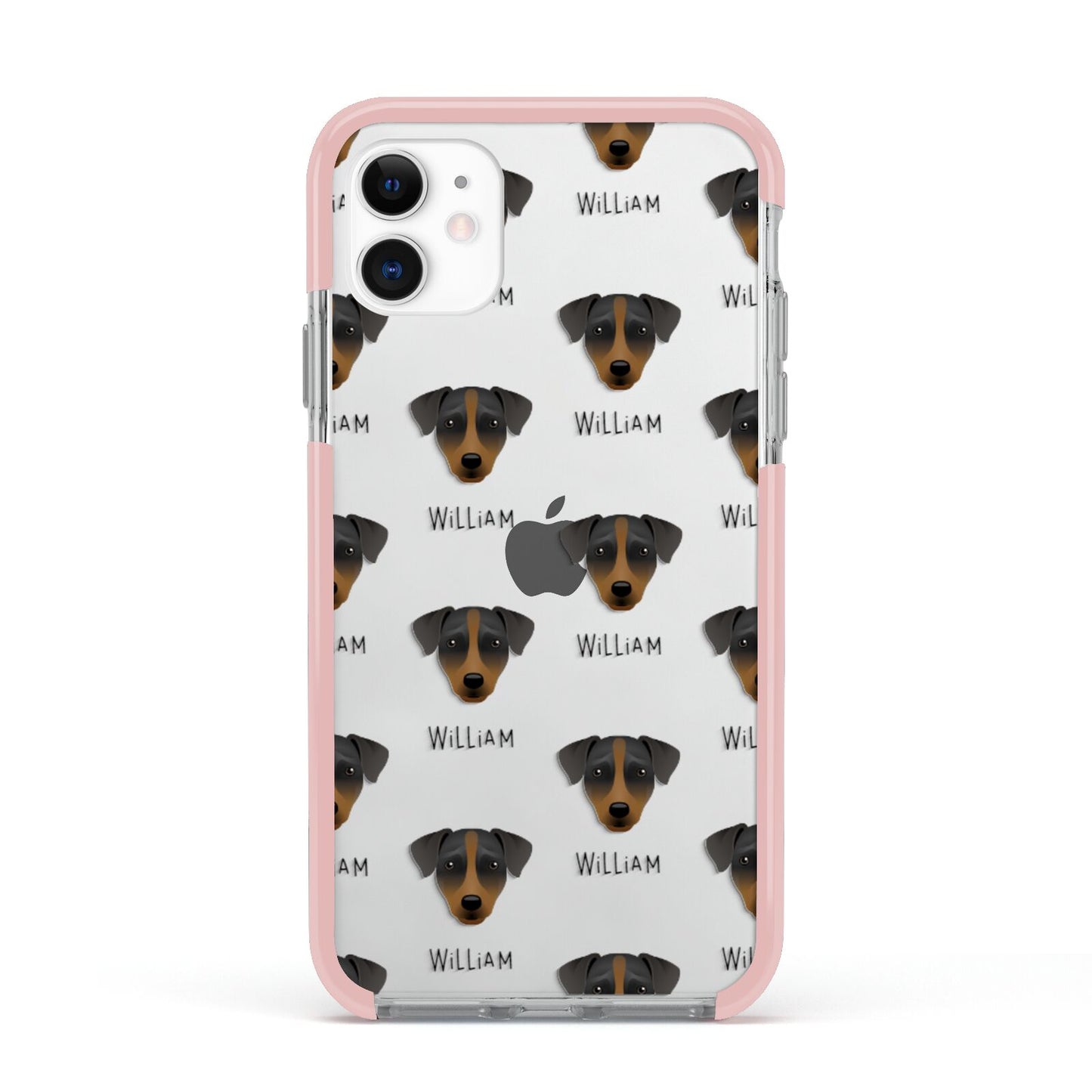 Patterdale Terrier Icon with Name Apple iPhone 11 in White with Pink Impact Case