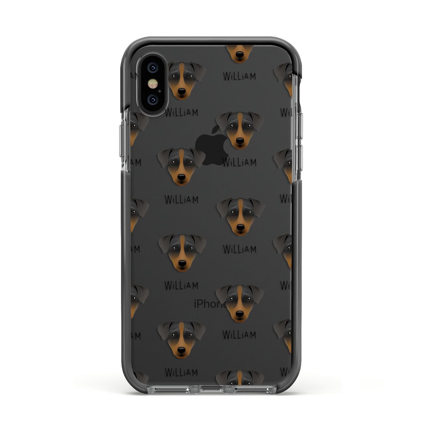 Patterdale Terrier Icon with Name Apple iPhone Xs Impact Case Black Edge on Black Phone