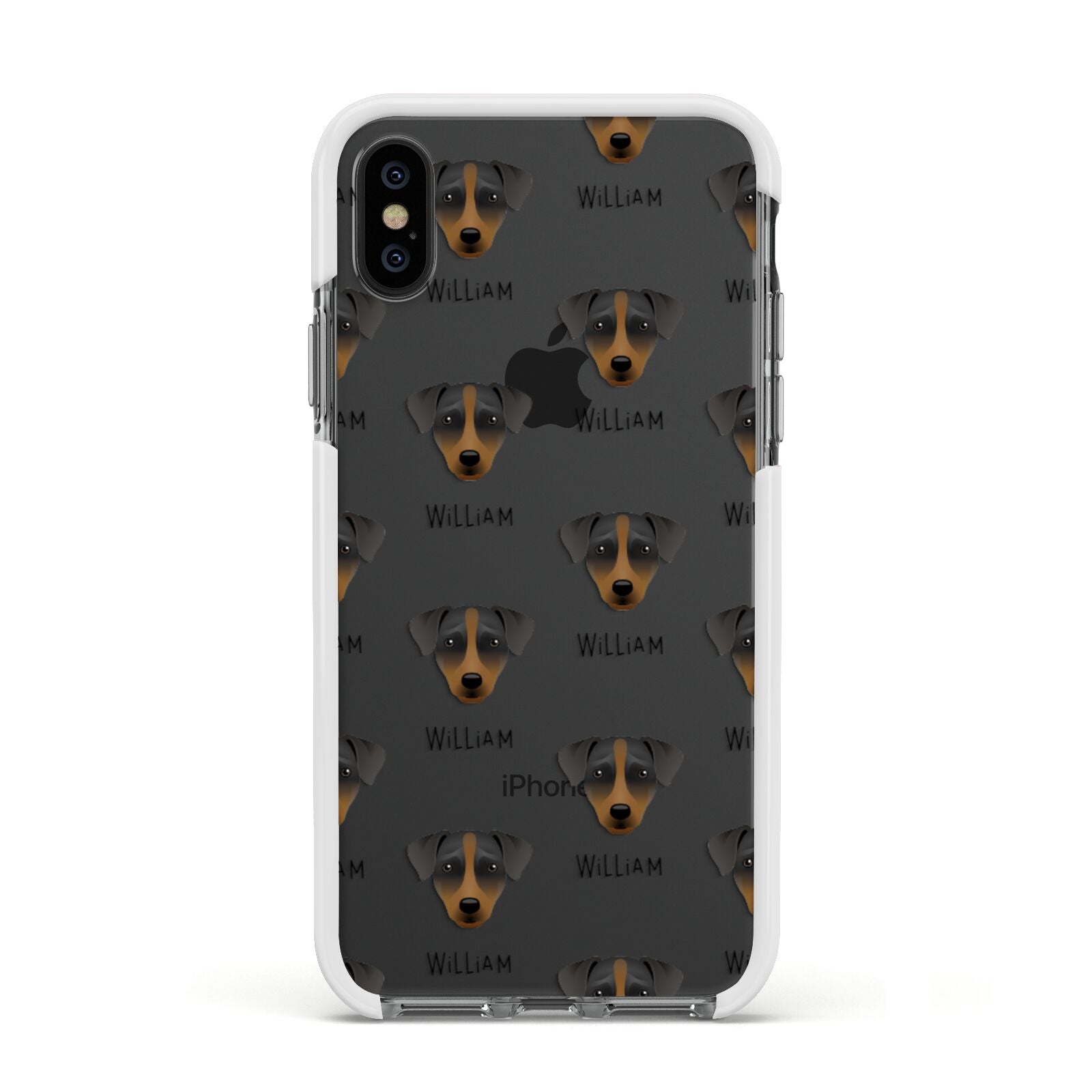 Patterdale Terrier Icon with Name Apple iPhone Xs Impact Case White Edge on Black Phone