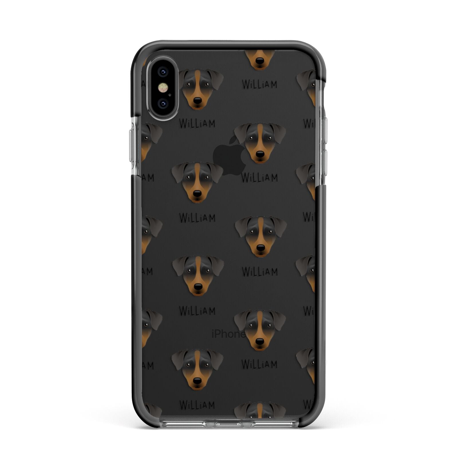 Patterdale Terrier Icon with Name Apple iPhone Xs Max Impact Case Black Edge on Black Phone